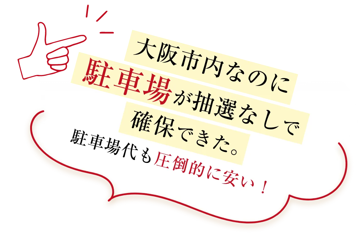 大阪市内なのに駐車場が抽選なしで確保できた。駐車場代も圧倒的に安い！